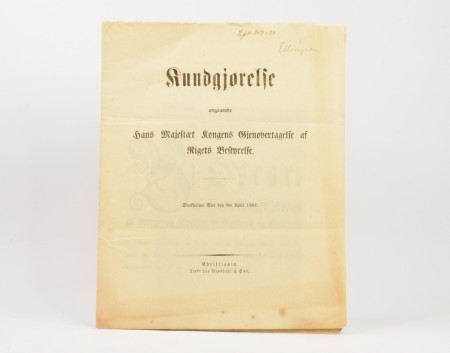 Kongelig Kundgjørelse angaaende Hans Majestæt Kongens... [1881]