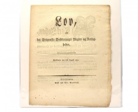 Lov, om det bergenske bødkerlaugs pligter og rettigheder. 1821.