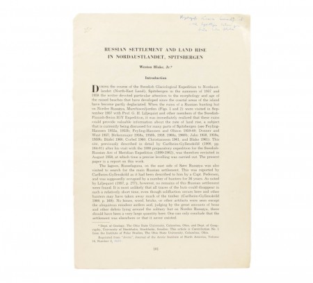 Weston Blake, Jr.: Russian settlement and land rise in...