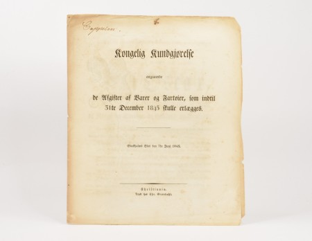 Kongelig Kundgjørelse angaaende de Afgifter af... [1845]